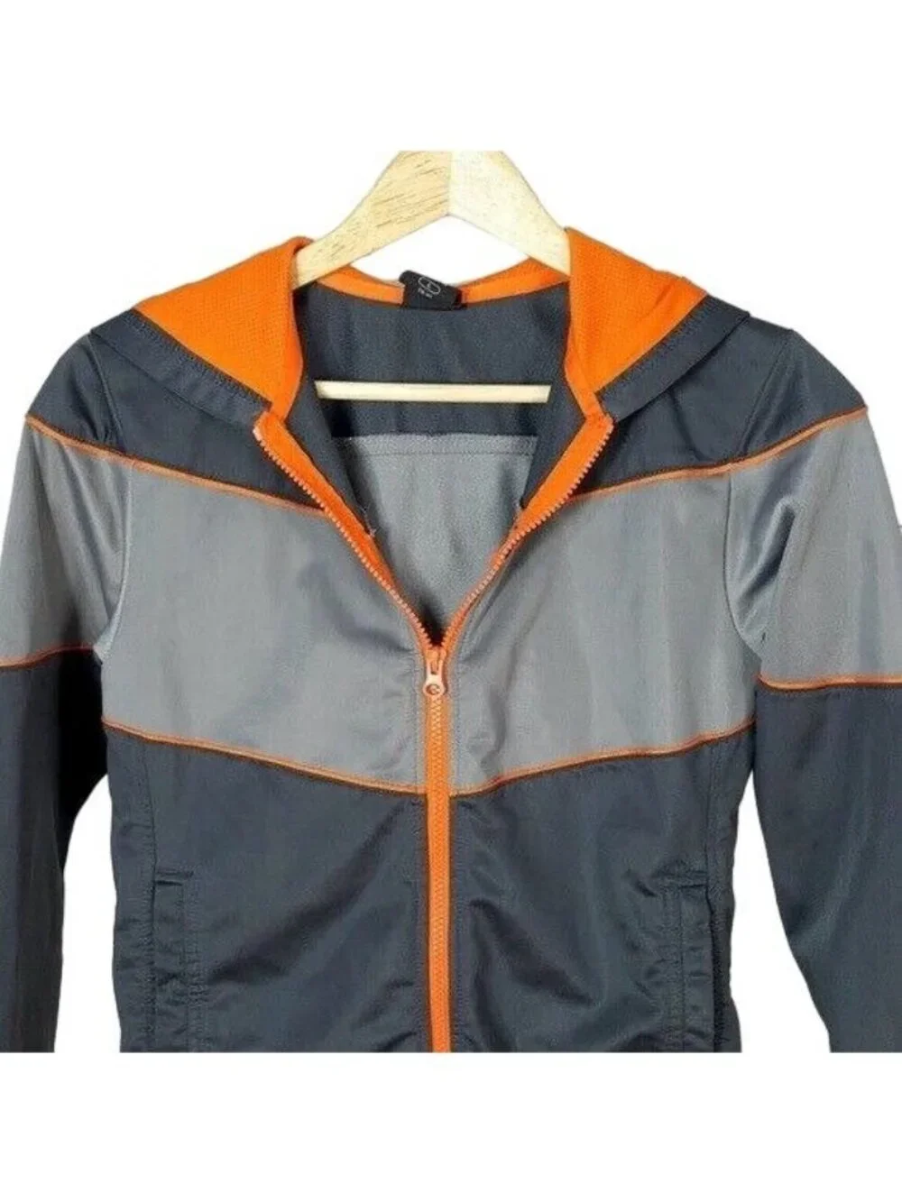 Starter Boys Full Zip Jacket Gray Size 10 Large Orange Color Block Pockets Hood